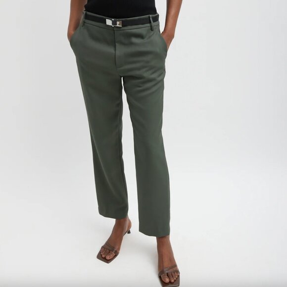 TIBI THE LENNON WOOL PLEATED ANKLE PANTS IN EMERALD - 0 - Picture 2 of 11